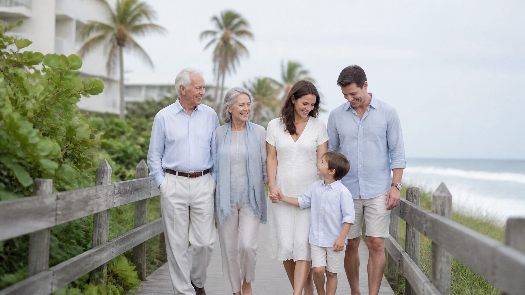A happy multi-generational family walking together, representing the peace of mind that comes from proper estate planning.