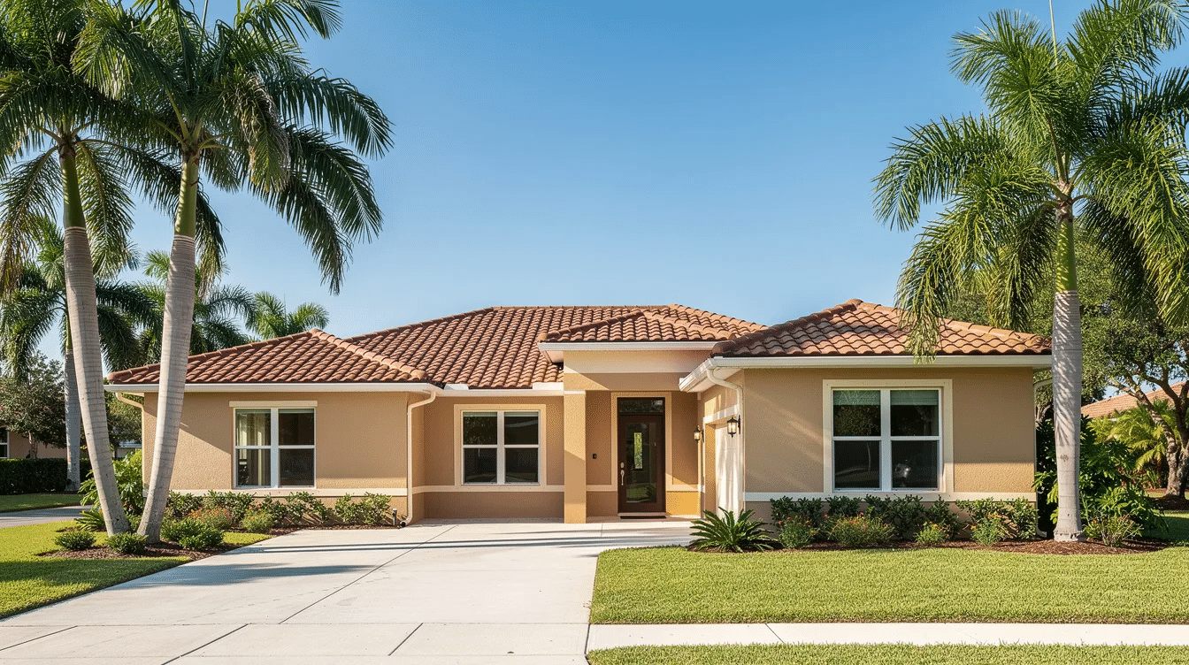 A beautiful Florida home features palm trees and a tile roof beneath a clear blue sky, symbolizing the importance of estate planning for families living in sunny climates. This image reflects the serene environment where many families consider essential estate documents and financial decisions for their loved ones.